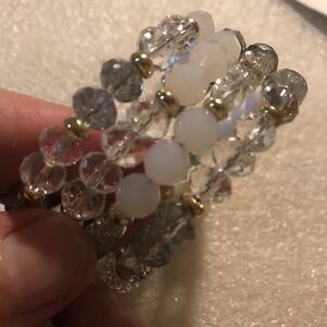 Crystal Beaded Stretch Bracelet Set with White Accent Beads